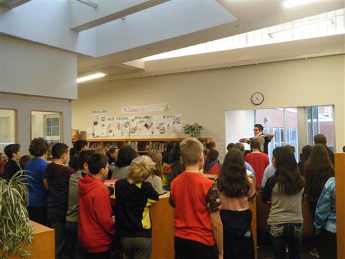 6th grade chorus in the Library 