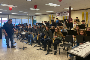 high school band playing in the cafeteria